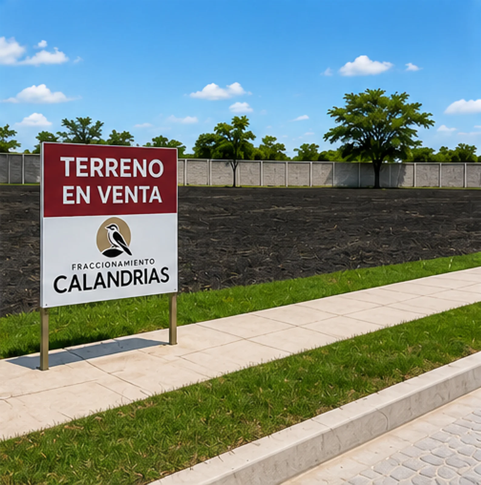 Letrero del Fraccionamiento Calandrias junto al predio